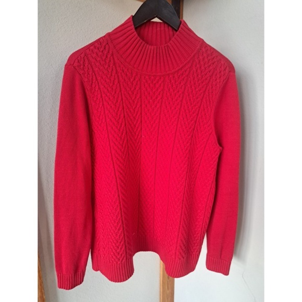 Croft & Barrow Womens Red Cable Knit Mock Neck Sweater XL Long Sleeve Pullover